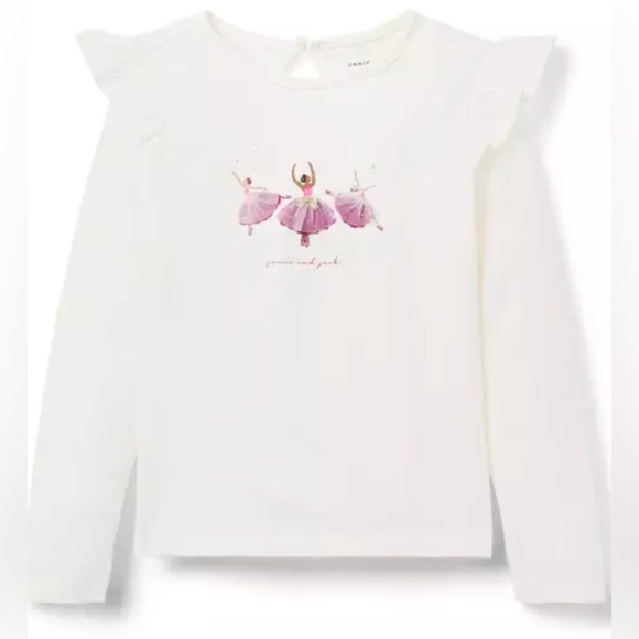 Janie and Jack • 2T • Long Ruffle Sleeve Ballerina Tee with appliqué detail - Picture 1 of 8